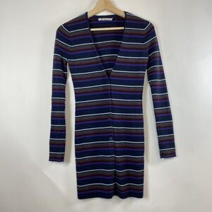 T By Alexander Wang Womens Striped Merino Wool Knit Sweater Cardigan Dress Small